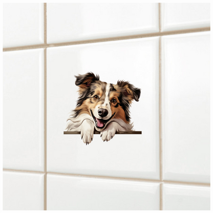 Brown White Dog Collie Smiling Vinyl Sticker Decal