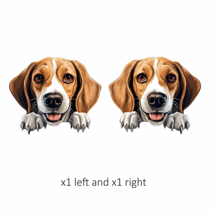 Brown White Dog Beagle Happy Face Vinyl Sticker Decal