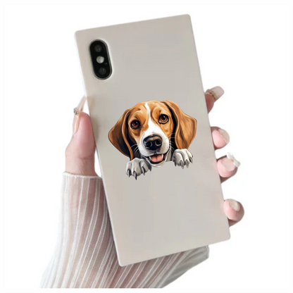 Brown White Dog Beagle Happy Face Vinyl Sticker Decal