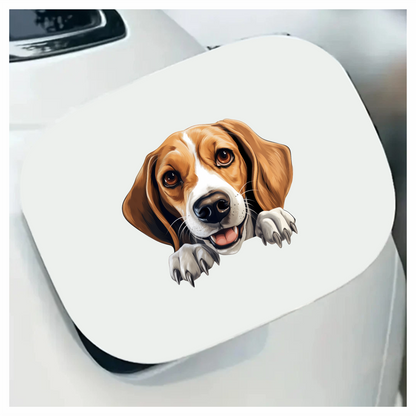 Brown White Dog Beagle Happy Face Vinyl Sticker Decal