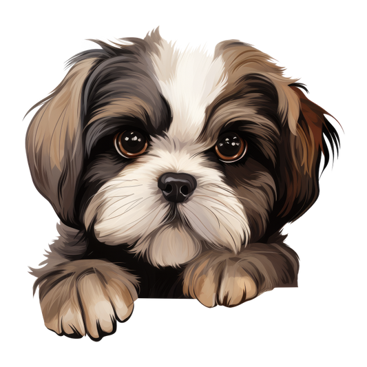 Brown White Dog ShihTzu Puppy Vinyl Sticker Decal