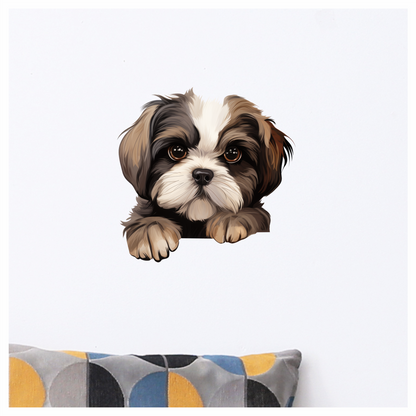 Brown White Dog ShihTzu Puppy Vinyl Sticker Decal