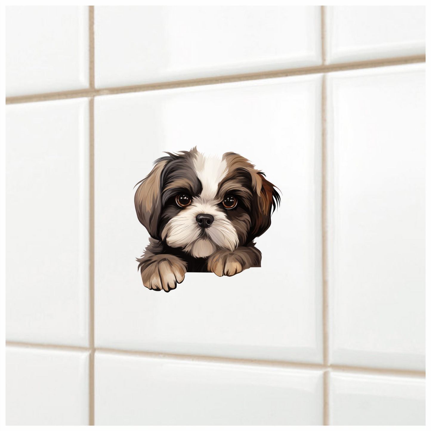 Brown White Dog ShihTzu Puppy Vinyl Sticker Decal