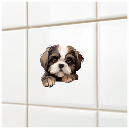 Brown White Dog ShihTzu Puppy Vinyl Sticker Decal