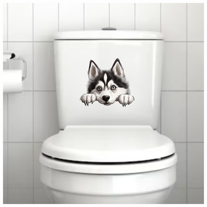 Black White Husky Dog Cute Vinyl Sticker Decal