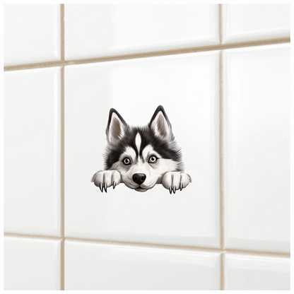 Black White Husky Dog Cute Vinyl Sticker Decal