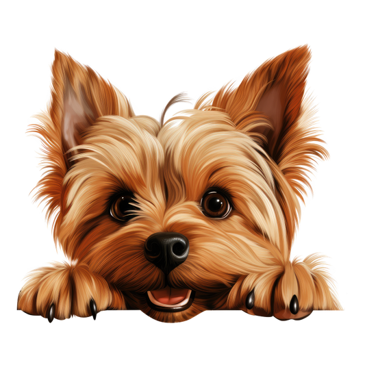 Brown Cute Dog Yorkshire Terrier Smiling Vinyl Sticker Decal
