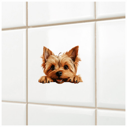 Brown Cute Dog Yorkshire Terrier Smiling Vinyl Sticker Decal
