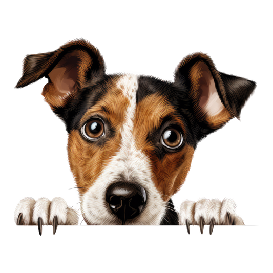 Brown White Dog JackRussell Curious Vinyl Sticker Decal