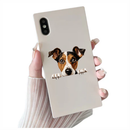 Brown White Dog JackRussell Curious Vinyl Sticker Decal