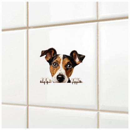 Brown White Dog JackRussell Curious Vinyl Sticker Decal