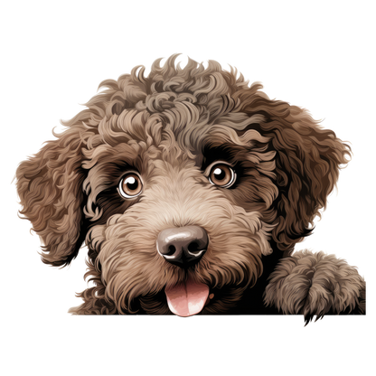 Brown Dog Poodle Head Tongue Out Vinyl Sticker Decal