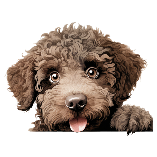 Brown Dog Poodle Head Tongue Out Vinyl Sticker Decal
