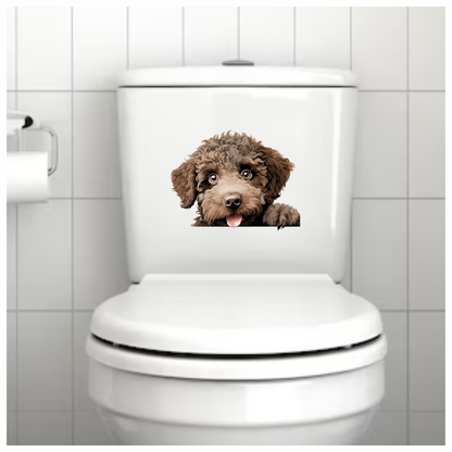 Brown Dog Poodle Head Tongue Out Vinyl Sticker Decal
