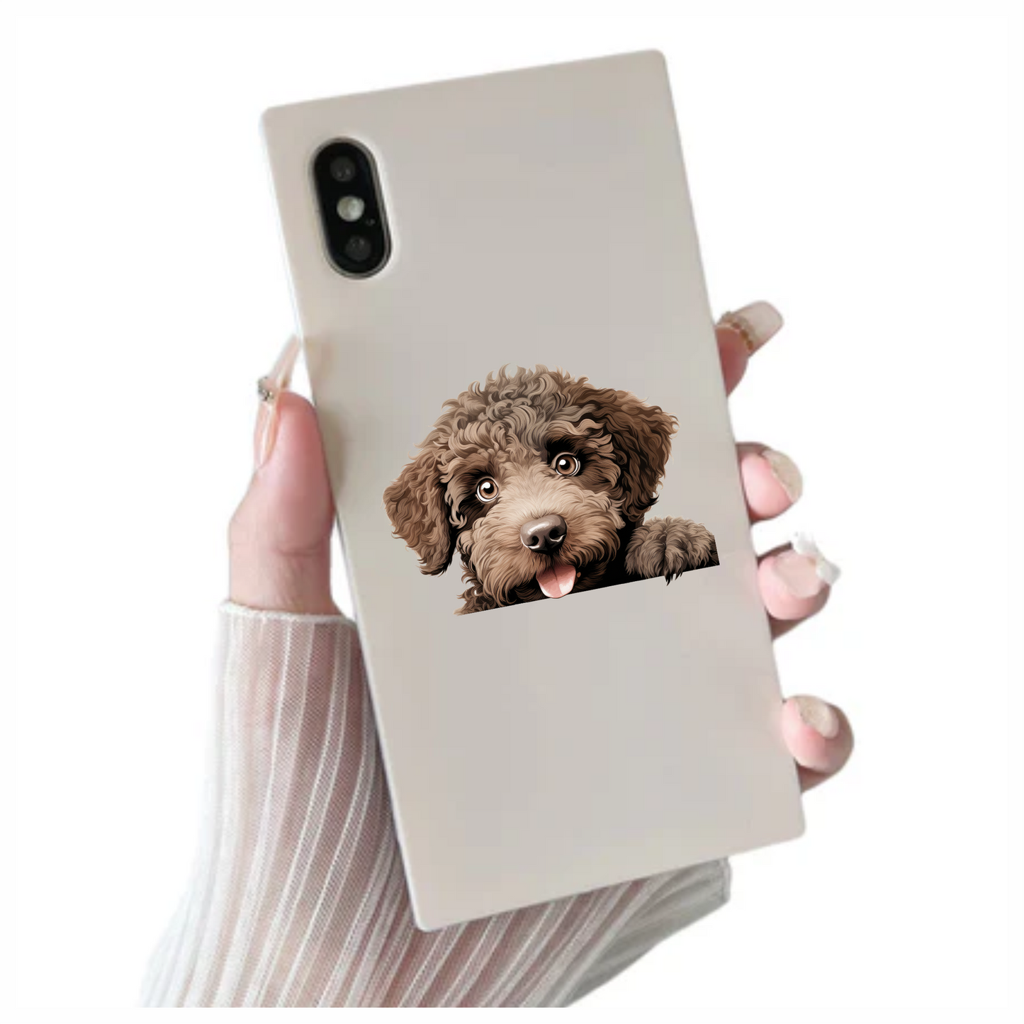 Brown Dog Poodle Head Tongue Out Vinyl Sticker Decal