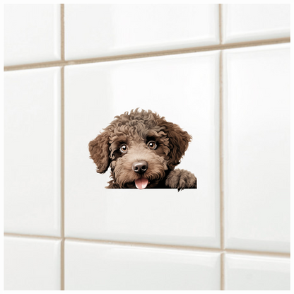 Brown Dog Poodle Head Tongue Out Vinyl Sticker Decal