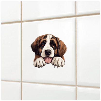 Brown White Dog Saint Bernard Puppy Vinyl Sticker Decal