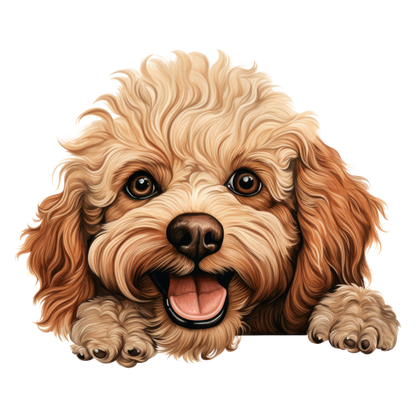 Brown Poodle Dog Happy Face Vinyl Sticker Decal