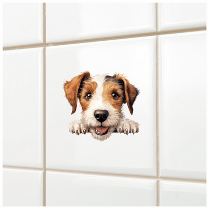 Brown White Dog Terrier Happy Vinyl Sticker Decal