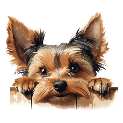 Brown Dog Yorkshire Terrier Fence Vinyl Sticker Decal