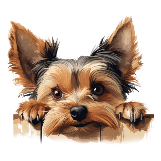 Brown Dog Yorkshire Terrier Fence Vinyl Sticker Decal
