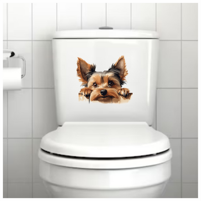 Brown Dog Yorkshire Terrier Fence Vinyl Sticker Decal