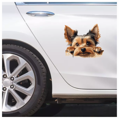 Brown Dog Yorkshire Terrier Fence Vinyl Sticker Decal