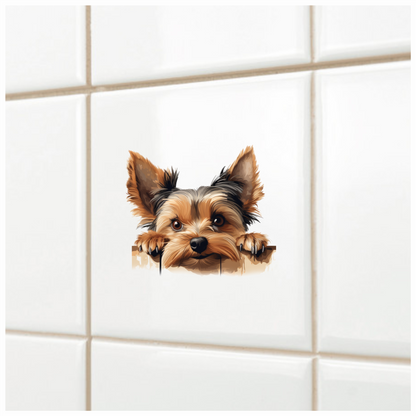 Brown Dog Yorkshire Terrier Fence Vinyl Sticker Decal