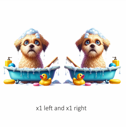 Brown Puppy Bath Tub Soap Vinyl Sticker Decal