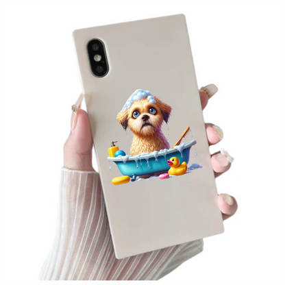 Brown Puppy Bath Tub Soap Vinyl Sticker Decal
