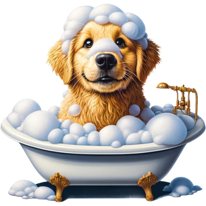 Golden Retriever Puppy Bathtub Bubbles Vinyl Sticker Decal