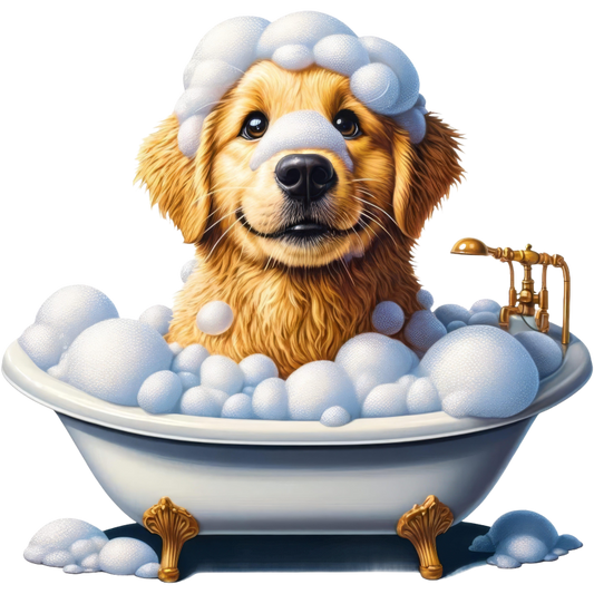 Golden Retriever Puppy Bathtub Bubbles Vinyl Sticker Decal