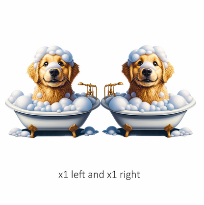 Golden Retriever Puppy Bathtub Bubbles Vinyl Sticker Decal