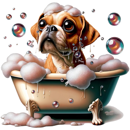 Brown Pug Bathtub Bubbles Soap Dog Vinyl Sticker Decal