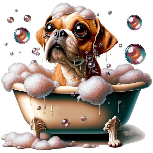 Brown Pug Bathtub Bubbles Soap Dog Vinyl Sticker Decal