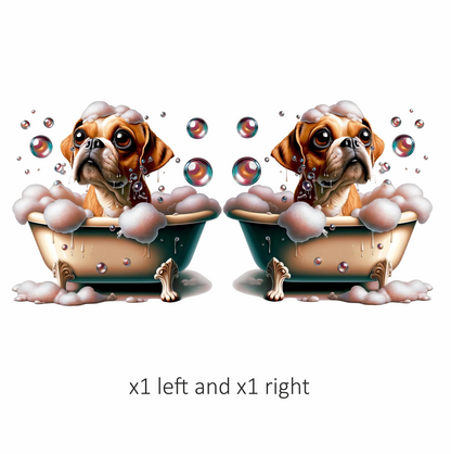 Brown Pug Bathtub Bubbles Soap Dog Vinyl Sticker Decal