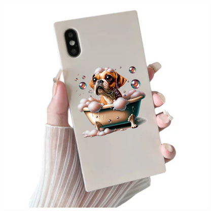 Brown Pug Bathtub Bubbles Soap Dog Vinyl Sticker Decal