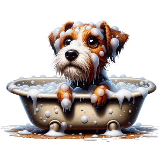 Brown Dog Terrier Bathtub Bubbles Vinyl Sticker Decal