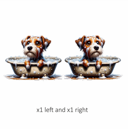 Brown Dog Terrier Bathtub Bubbles Vinyl Sticker Decal