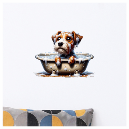 Brown Dog Terrier Bathtub Bubbles Vinyl Sticker Decal