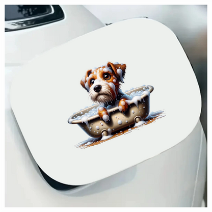 Brown Dog Terrier Bathtub Bubbles Vinyl Sticker Decal