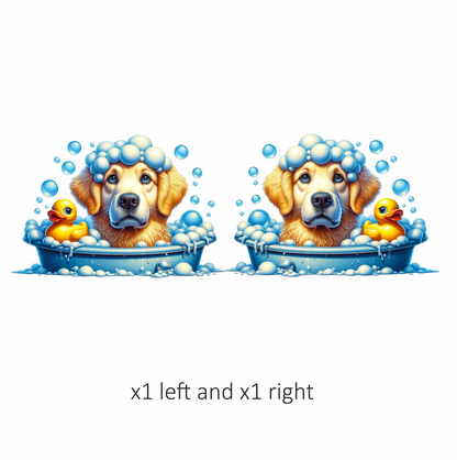 Golden Retriever Dog Bath Blue Vinyl Sticker Decal