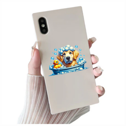 Golden Retriever Dog Bath Blue Vinyl Sticker Decal