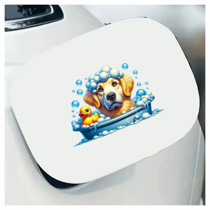 Golden Retriever Dog Bath Blue Vinyl Sticker Decal