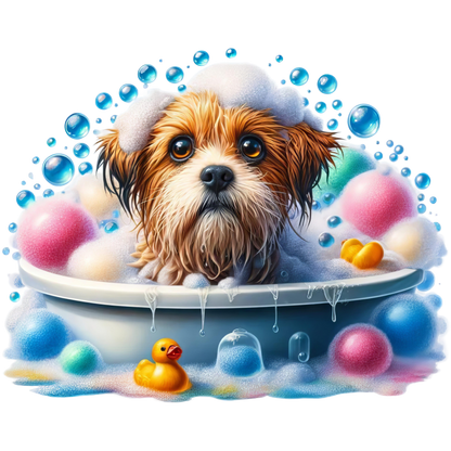 Brown Dog Bubble Bath Tub Vinyl Sticker Decal