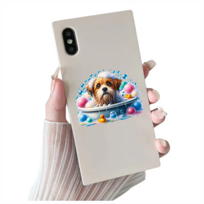 Brown Dog Bubble Bath Tub Vinyl Sticker Decal