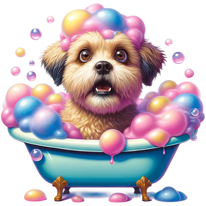 Brown Dog Bubble Bath Blue Tub Vinyl Sticker Decal