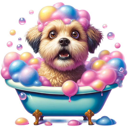 Brown Dog Bubble Bath Blue Tub Vinyl Sticker Decal