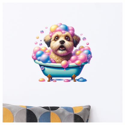 Brown Dog Bubble Bath Blue Tub Vinyl Sticker Decal