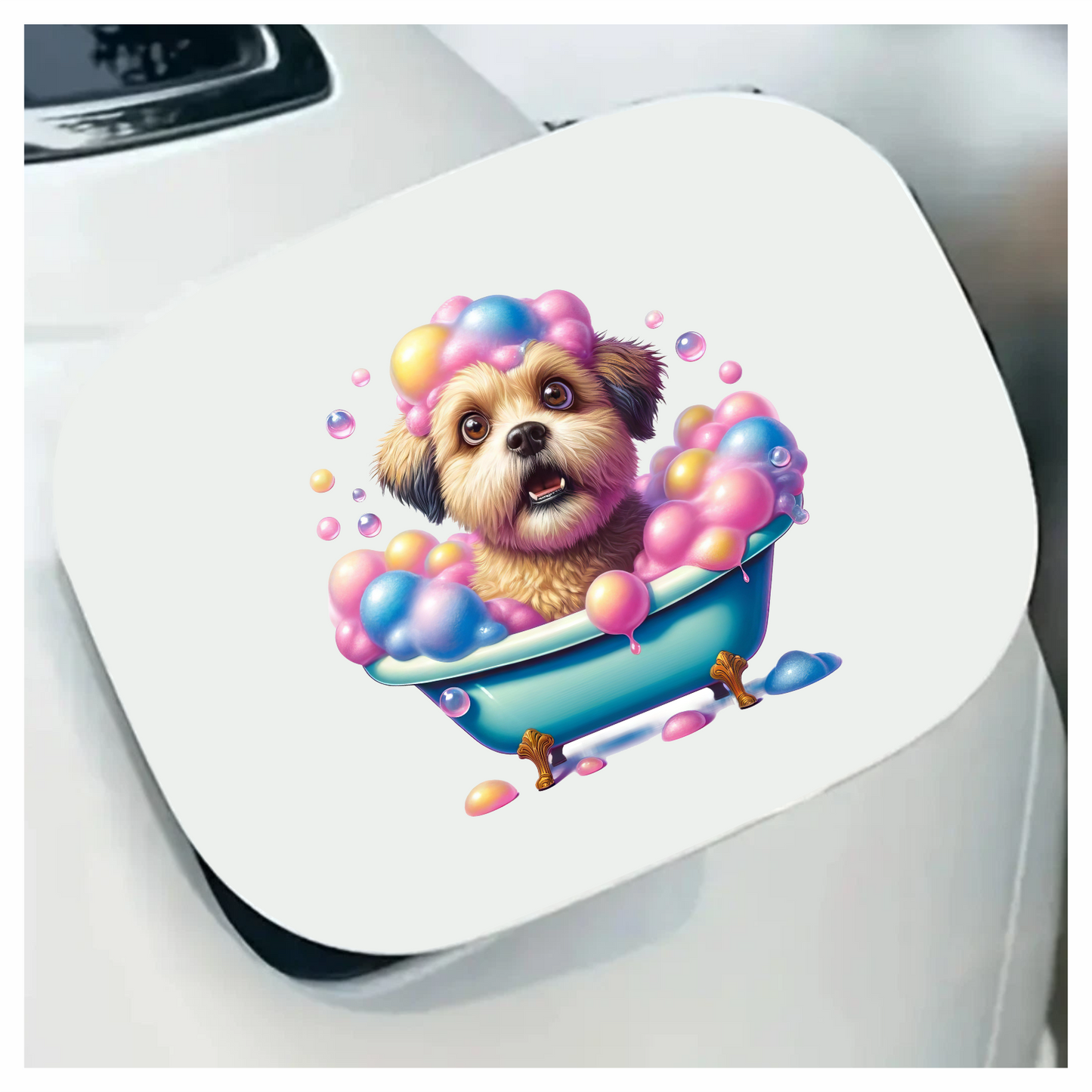 Brown Dog Bubble Bath Blue Tub Vinyl Sticker Decal